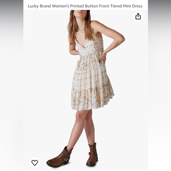 Lucky Brand Babydoll Tiered Sundress: Cream Pink Gold Taupe Mixed Media Print - Picture 13 of 16